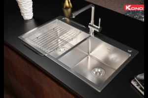Chậu rửa bát inox Konox KN7847DO 2 hố Overmount độ dày 1.0 + 4.0 mm xước mờ chống ồn hiện đại
