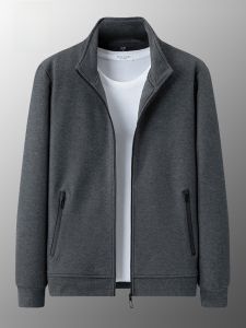 ROMON | Lormen Mens Zipper Hoodie Cardigan Spring Autumn New Style Casual Sporty Stand Collar Long Sleeve Antibacterial Middle-Aged And Elderly Fashion