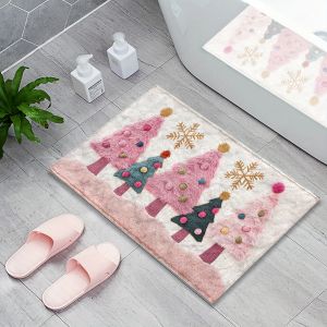 VIKAMA pink Christmas tree carpet anti slip and machine washable bedroom entrance entrance door carpet holiday decoration
