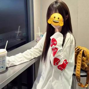 Áo Thun Cotton Dài Tay Pure Cotton 100% Dành Cho Nữ Thiết Kế Đường Phố Oversize in Chữ Hình Trái Tim Màu Trắng Thường Ngày Mùa Thu