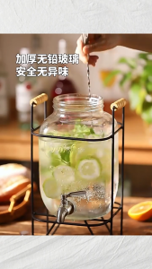Glass Table Transparent Juice Jar with Faucet Beverage Barrel Glass Fermentation Barrel Coke Barrel Container