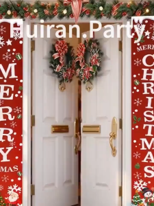 12H Delivery Vintage Merry Christmas Door Banner Decorations Outdoor Santa Elk Hanging Porch Couplet