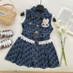 Summer Girls Dress New Stylish Collared Flower Print Vest Dress
