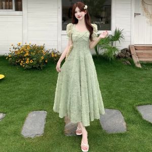RELNLEX | Đầm Dài Giảm Cân Elegante Phong Cách Pháp Có Hoa