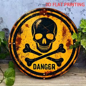 CIFbuy | 7.75" Vintage Iron Skull Danger Sign - 2D Flat HD Print Metal Wall Decor for Man Cave Garden Office Outdoor