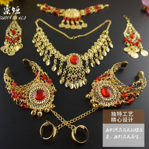 Promotion Belly Dance Performance Jewelry Indian Dance Accessories Jewelry Headdress Earring Bracelet Necklace Hair Accessories for Women Forehead Ornament