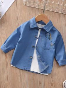 Childrens Clothing Spring and Autumn Boys and Children Denim Children Shirts Western Style Baby Long sleeve Shirt Korean Style Base Top