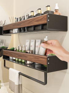 BW | Beech Wood Bathroom Storage Rack Wall Mounted No Drilling Toilet Towel Hanging Shelf Bathroom Organizer Accessories Rack Shelf