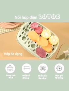 Nồi hấp điện hai tầng LOTOR nồi lẩu hấp đa năng dung tích lớn 6L hàng chính hãng - bảo hành 12 tháng