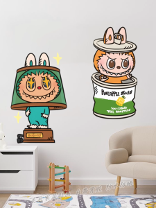Labubu Stickers Adorable Cartoon Self Adhesive Wall Decorations Living Room Bedroom Luggage Waterproof Modern Simplicity
