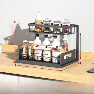 Kitchen Sink Storage Rack Pull out Seasoning Bathroom Drawer Organizer Shelf Cooking Utensils Storage Rack Kitchen Storage Shelf