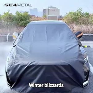 SEAMETAL Extended 3‑Window Car Windshield Snow Cover Engine Hood Anti‑Frost Anti‑Ice Sunshade with 6 Fixing Straps for Sedan SUV