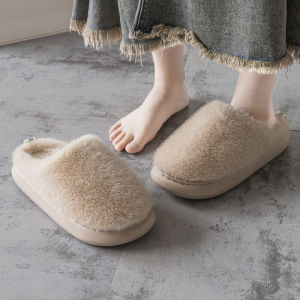 รองเท้าแตะผู้หญิงพื้นหนา 2025 ใหม่ในบ้าน ฤดูใบไม้ร่วง/ฤดูหนาว ใส่กลางแจ้ง รองเท้าขนแกะอบอุ่น พื้น EVA ทรงแบน