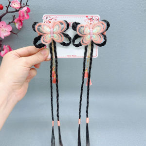 อุปกรณ์ตกแต่งผมสไตล์จีนโบราณสำหรับเด็ก ปีใหม่ ปลอม บraid หางผีเสื้อ คลิปสองข้าง ชุดฮันฟู เครื่องประดับผมสำหรับเด็ก