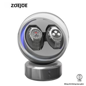 ZOEJOE Hộp Xoay Đồng Hồ Đơn/2 Khe Cắm Nắp Trong Suốt Yên Tĩnh Động Cơ USB Nam Nữ Hộp Bảo Quản Quà Tặng Sinh Nhật Kèm Cáp