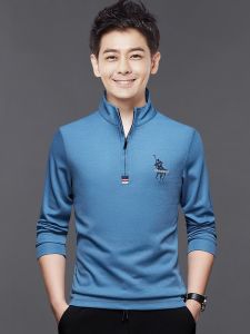 ROMON | เสื้อโปโลแขนยาวผู้ชายฤดูใบไม้ผลิและฤดูใบไม้ร่วงแบบหลวมๆ คอตั้ง ครึ่งซิป เสื้อสเวตเตอร์ ผ้าฝ้ายผสมโพลีเอสเตอร์