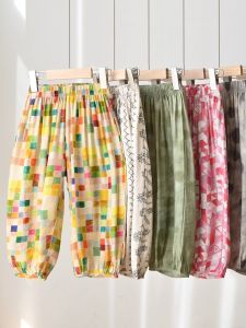 Childrens Printed Lantern Pants Nylon Blend Summer Style Loose Nine-Piece Pants for Boys And Girls Casual Long Pants
