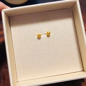 Versatile Gold Bean Gold Ball Earrings Hypoallergenic Plated Titanium Steel Daily Commuting Ear Hole Jewelry Fashion Accessories