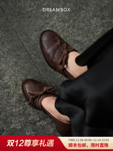 Fashionable Kangaroo Leather Flats with Bow Tie Womens Shoes Personalized British Style round Toe mid Heel Casual Shoes