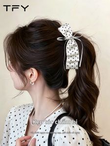 TFY | Kẹp Đuôi Ngựa Cao Có Nơ Chấm Bi Cho Phụ Nữ