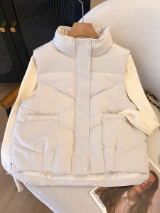 Korean Style Stand Collar Versatile down Cotton Vest Womens Shoulder Pad 2024 Autumn Winter Small Size Side Zipper Vest Top