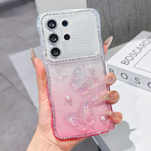 Wavy Edge Phone Case For Samsung Galaxy S26 S25 S24 Ultra Plus Gradient Glitter TPU Transparent Shockproof Protective Cover