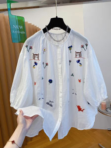 Loose Kimono Style Embroidered Linen Short Sleeve WomenS Slim Fit T Shirt Spring Summer New Fashion plus Size round Neck Sweatpants