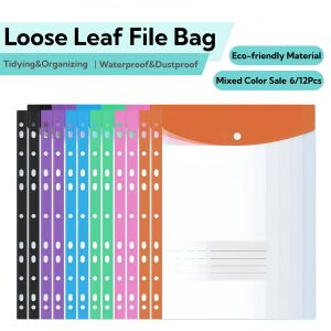 KINETA A4 Loose Leaf File Bags with 11Hole Binder Rings 6PCS 12PCS Loose leaf collection Data Book Student for School/Home/Office