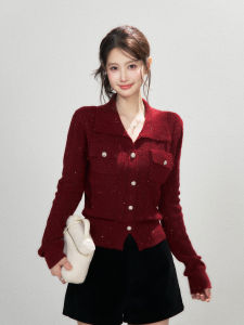 THROUS | Đồ Knitwear Cổ Bẻ Lấp Lánh Kiểu Ngắn Giúp Gọn Người