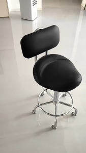 Adjustable Saddle Stool with Backrest 360° Swivel Rolling Chair with Wheels PU Leather Ergonomic Swivel Lift Stool Make Up Chair Swivel Round Stool Hydraulic Chair with Wheels Adjustable Height Lounge Dining Chair Rotating Circular Stool Adjustable Chai