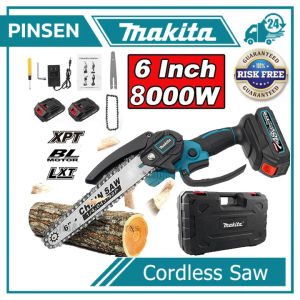 Makita Portable Chainsaw Cordless Electric Chain Saw Mini 6 Inch Woodworking Handheld Pruning Chainsaw Garden Cutting Tool Set