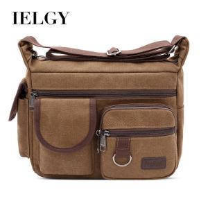 IELGY canvas shoulder bag mens super large capacity multi-layer messenger bag multi-functional shoulder bag