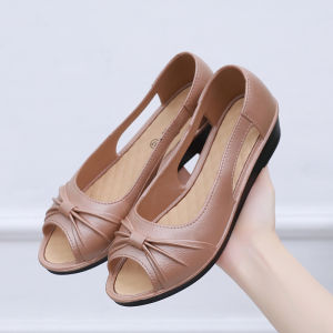 Comfortable Fish Mouth Mom Shoes Summer New Soft Bottom Slope Heel Hollow out Fashionable Sandals for Women Daily Wear