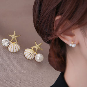 Cá tính sao biển vỏ khuyên nụ cho ngọc trai giả cho phái nữ Bông tai dạng núm nhỏ khuyên nụ tiệc trang sức cưới