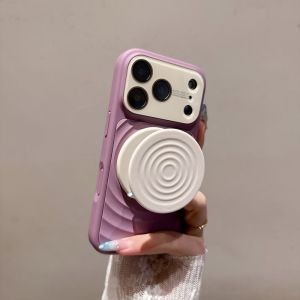 Wave Magnetic Case For iPhone 18 Pro Max 14 15 16 17 Pro Round Foldable Stand Holder Lens TPU Shockproof Contrast Color Cover