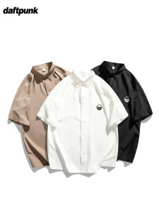 เสื้อเชิ้ตแขนสั้นผ้าไหมน้ำแข็งสไตล์ฮ่องกงสำหรับฤดูร้อนสำหรับทั้งชายและหญิง เสื้อเชิ้ตทรงหลวมสบาย ๆ สไตล์ฮิปสเตอร์