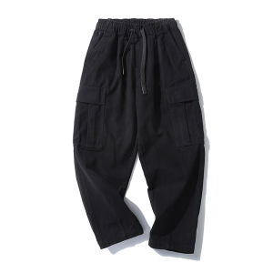 Designer Cotton Work Trousers Straight Leg Casual Comfortable Elastic Waist Pure Cotton Sharkskin Fabric Autumn Mens Fashion