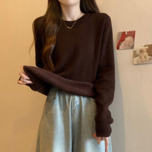 plus Size Womens Knitted Sweater Thickened round Neck Versatile Slimming Base Shirt Korean Style Loose Fit Long Sleeve Top