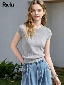 puella | French Style Elegant Half-Neck Short Sleeve Soft Stripe Knit Vest