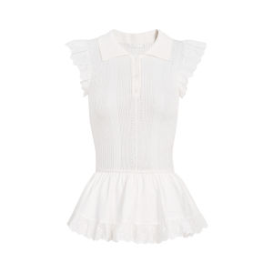 Pure White Long Velvet Cotton Tencel Lace Trim Small Fly Sleeve Cake Dress Zhang Xiaowan Kroche High Waist Commute Style Summer Dress