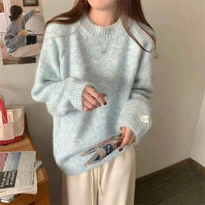 WANGGONGZHU | เสื้อสเวตเตอร์ถักคอตั้งแบบสวมหัวสำหรับผู้หญิง ทรงหลวม แขนยาว ปกติ อบอุ่น ฤดูใบไม้ร่วง/ฤดูหนาว เสื้อชั้นใน คอกลม