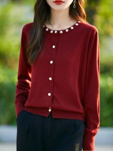 YUEXINYIRONG | French Beaded Fine Wool Knitted Sweater Cardigan for Women