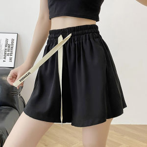 กางเกงขาสั้นสูททรงเอเอวสูงสำหรับผู้หญิงไซส์ใหญ่ กางเกงขายาวทรงหลวมสบายๆ สำหรับฤดูร้อน ผ้าฝ้ายผสมโพลีเอสเตอร์ ทรงหลวม ทรงหลวม