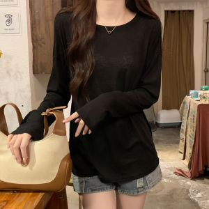 Áo Thun Dài Tay Mỏng Thoáng Khí Mùa Hè Cho Nữ Dáng Rộng Cổ Tròn Màu Vàng Tay Dài Thường Ngày Thoải Mái Giản Dị Giản Dị