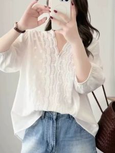 Áo Sơ Mi Nữ V-Neck Thoáng Mát ren Pháp