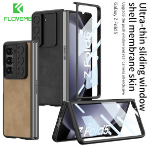 FLOVEME With Front Screen Film Protector Folding Phone Case For Samsung Galaxy Z Fold 5 5G Slide Lens Push Window Full Protetcion Frosted Hard PC Anti-fall Shockproof Back Cover For Galaxy Z Fold 5