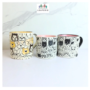 The Leaferie Olivier Mug Collection (Series 3). Ceramic cup. Cats and Dogs theme kitchenware mugs