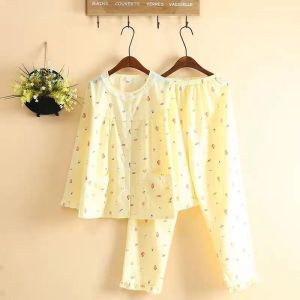 Bộ Đồ Ngủ Cotton Polyester Mỏng Tay Dài Phong Cách Nhật Bản Cho Nữ Mùa Hè in Họa Tiết Vũ Trụ Tròn Cạp Cao