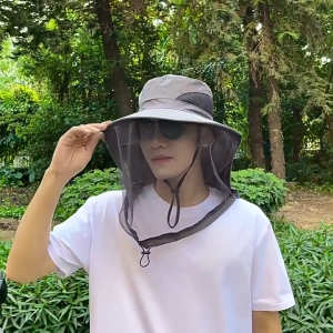 หมวกมุ้งกันยุงกลางแจ้งระบายอากาศและกันแมลงป้องกันแสงแดดปีกกว้างปรับได้สำหรับการเกษตรสวนตั้งแคมป์ฟิลด์และการตกปลา