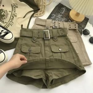 2026 Summer Safari Style Women Denim Pantskirt High-waist Short Slim A-line Jean Skirts Lady Anti-expose Lining Wide-leg Shorts